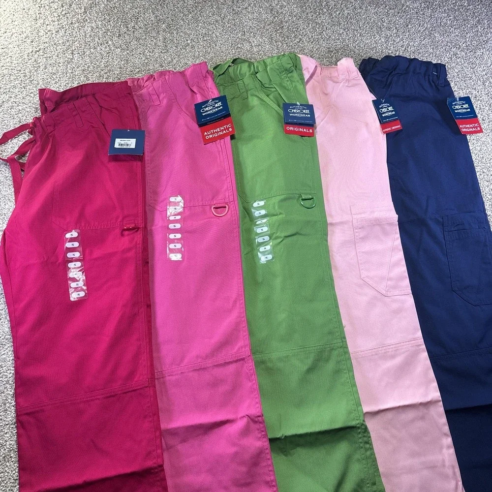 NWT LOT OF 5 Five Cherokee Workwear Scrub Pants Womens Small Elastic Drawstring - Picture 1 of 8